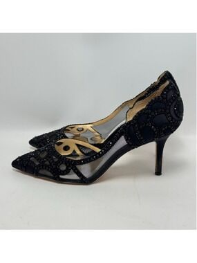 Badgley Mischka Ginny D’Orsay Black Embellished Mesh Pointed Toe Heels Size 9